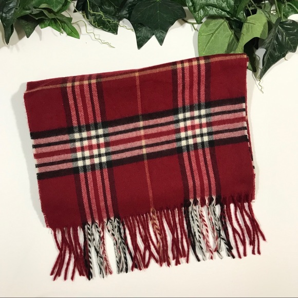 Red Tartan Plaid Fringed Wool like Scarf - Picture 2 of 7